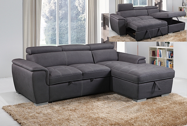 סלון מערכת ישיבה פינתית מבד דגם קוברה נפתח למיטה+ארגז מצעים - 1