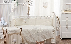 סט 6 חלקים למיטת תינוק -שפן בז' +וילון