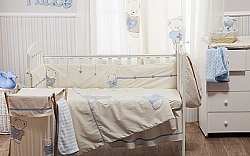 סט 6 חלקים למיטת תינוק - דובי תכלת +וילון