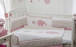 סט 6 חלקים למיטת תינוק - פרחי גן +וילון