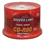 דיסק לצריבה CD-R 700MB  CAKE 50+2 יחידות Silver Line