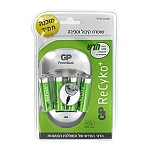 מטען עם 4 סוללות AA GP ReCyKo